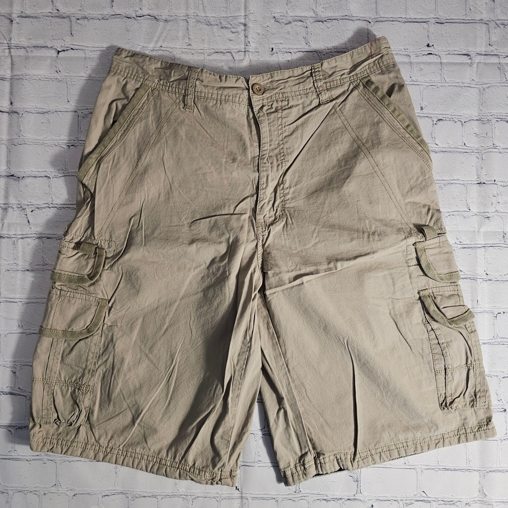 Airwalk Mens Cargo Shorts Tan Khaki Size 34 Cotton Utility Pockets Y2K Skater